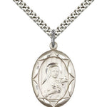 St. Theresa Medal, Sterling Silver - 24&quot; 2.4mm Rhodium Plate Endless Chain