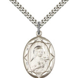 St. Theresa Medal, Sterling Silver - 24&quot; 2.4mm Rhodium Plate Endless Chain