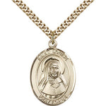 St. Louise De Marillac Medal, Gold Filled, Large - 24&quot; 2.4mm Gold Plated Chain + Clasp