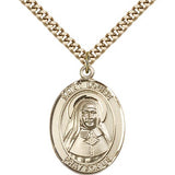 St. Louise De Marillac Medal, Gold Filled, Large - 24&quot; 2.4mm Gold Plated Chain + Clasp