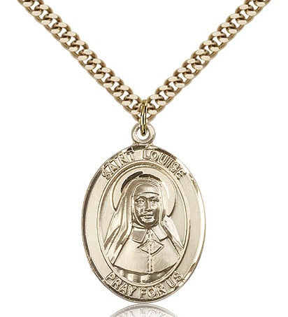 St. Louise De Marillac Medal, Gold Filled, Large - 24&quot; 2.4mm Gold Plated Chain + Clasp
