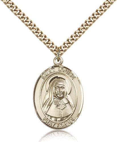 St. Louise De Marillac Medal, Gold Filled, Large - 24&quot; 2.4mm Gold Plated Chain + Clasp