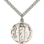 St. Jude Medal, Sterling Silver - 24&quot; 2.4mm Rhodium Plate Endless Chain