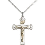 Crucifix Pendant, Two-Tone - 18&quot; 1.2mm Sterling Silver Chain + Clasp