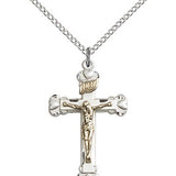 Crucifix Pendant, Two-Tone - 18&quot; 1.2mm Sterling Silver Chain + Clasp