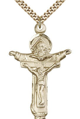 Trinity Crucifix Pendant, Gold Filled - 24&quot; 2.4mm Gold Plated Endless Chain