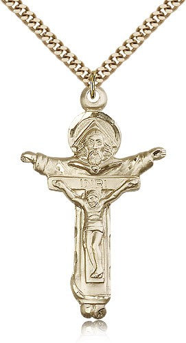 Trinity Crucifix Pendant, Gold Filled - 24&quot; 2.4mm Gold Plated Endless Chain