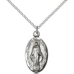 Miraculous Medal, Sterling Silver - 18&quot; 1.2mm Sterling Silver Chain + Clasp