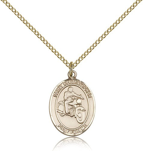 St. Christopher Motorcycle Medal, Gold Filled, Medium - Gold-tone