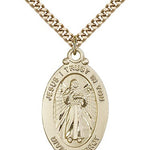 Divine Mercy Medal, Gold Filled - 24&quot; 2.4mm Gold Plated Endless Chain