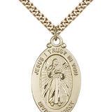 Divine Mercy Medal, Gold Filled - 24&quot; 2.4mm Gold Plated Endless Chain
