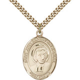 St. John Baptist De La Salle Medal, Gold Filled, Large - 24&quot; 2.4mm Gold Plated Chain + Clasp