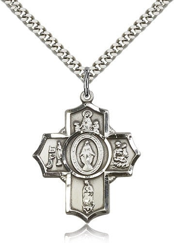 Apparitions Medal, Sterling Silver - 24&quot; 2.4mm Rhodium Plate Endless Chain
