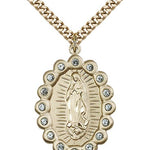 Our Lady of Guadalupe Medal, Gold Filled - 24&quot; 2.4mm Gold Plated Endless Chain