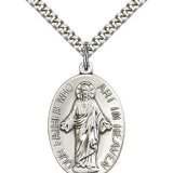 Our Father Medal, Sterling Silver - 24&quot; 2.4mm Rhodium Plate Endless Chain