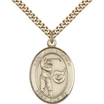 St. Christopher Golf Medal, Gold Filled, Large - 24&quot; 2.4mm Gold Plated Chain + Clasp