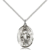 Immaculate Conception Medal, Sterling Silver - 18&quot; 1.2mm Sterling Silver Chain + Clasp
