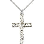 Cross Pendant, Sterling Silver - 18&quot; 1.2mm Sterling Silver Chain + Clasp