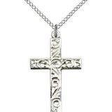 Cross Pendant, Sterling Silver - 18&quot; 1.2mm Sterling Silver Chain + Clasp