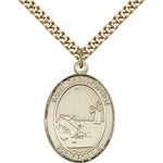 St. Christopher Fishing Medal, Gold Filled, Large - 24&quot; 2.4mm Gold Plated Chain + Clasp