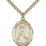 St. Christopher Softball Medal, Gold Filled, Large - 24&quot; 2.4mm Gold Plated Chain + Clasp