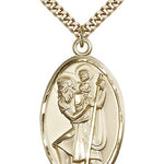 Men's Large Gold Filled Saint Christopher Pendant - 24&quot; 2.4mm Gold Plated Endless Chain
