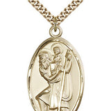Men's Large Gold Filled Saint Christopher Pendant - 24&quot; 2.4mm Gold Plated Endless Chain