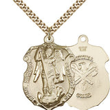 St. Michael National Guard Medal, Gold Filled - 24&quot; 2.4mm Gold Plated Endless Chain