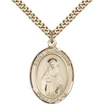St. Hildegard Von Bingen Medal, Gold Filled, Large - 24&quot; 2.4mm Gold Plated Chain + Clasp