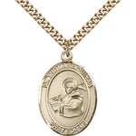 St. Thomas Aquinas Medal, Gold Filled, Large - 24&quot; 2.4mm Gold Plated Chain + Clasp
