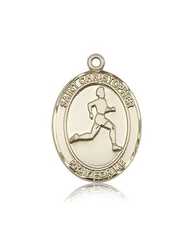 St. Christopher Track and Field Medal, 14 Karat Gold, Large - 14 KT Yellow Gold