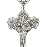 Tree of Life Crucifix Pendant, Sterling Silver - 24&quot; 2.4mm Rhodium Plate Endless Chain