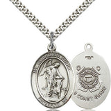 Guardian Angel Coast Guard Medal, Sterling Silver, Large - 24&quot; 2.4mm Rhodium Plate Chain + Clasp