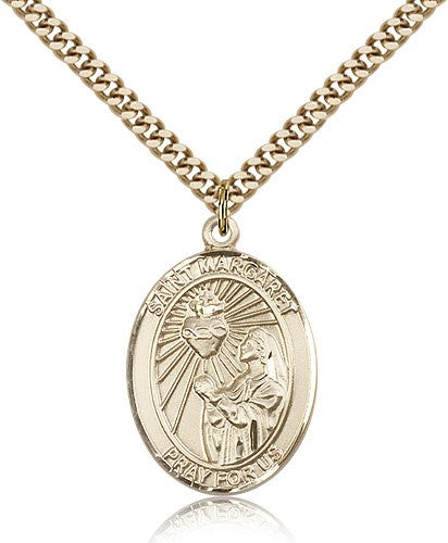 St. Margaret Mary Alacoque Medal, Gold Filled, Large - 24&quot; 2.4mm Gold Plated Chain + Clasp