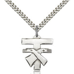 Franciscan Cross Pendant, Sterling Silver - 24&quot; 2.4mm Rhodium Plate Endless Chain