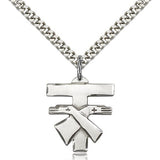 Franciscan Cross Pendant, Sterling Silver - 24&quot; 2.4mm Rhodium Plate Endless Chain