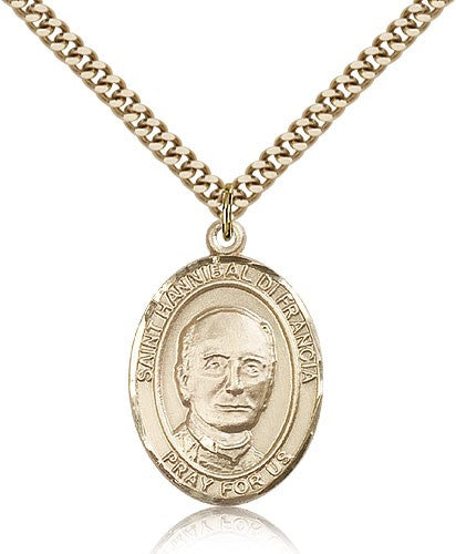 St. Hannibal Medal, Gold Filled, Large - 24&quot; 2.4mm Gold Plated Chain + Clasp