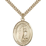 St. Zoe of Rome Medal, Gold Filled, Large - 24&quot; 2.4mm Gold Plated Chain + Clasp