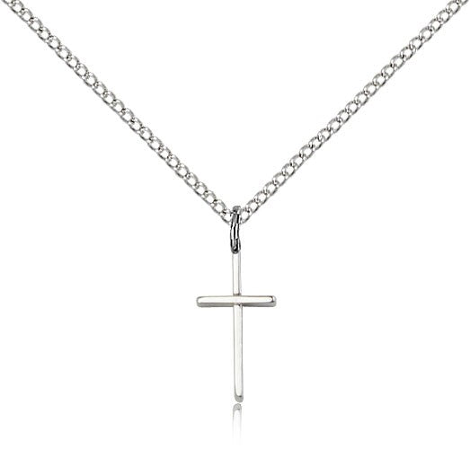 Cross Pendant, Sterling Silver - 18&quot; 1.2mm Sterling Silver Chain + Clasp