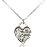 Guardian Angel Heart Medal, Sterling Silver - 18&quot; 1.2mm Sterling Silver Chain + Clasp