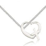 Heart Cross Pendant, Sterling Silver - 18&quot; 1.2mm Sterling Silver Chain + Clasp