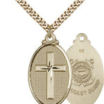 Coast Guard Cross Pendant, Gold Filled - 24&quot; 2.4mm Gold Plated Endless Chain