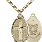 Coast Guard Cross Pendant, Gold Filled - 24&quot; 2.4mm Gold Plated Endless Chain