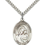 Our Lady of Good Counsel Medal, Sterling Silver, Large - 24&quot; 2.4mm Rhodium Plate Chain + Clasp