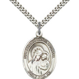 Our Lady of Good Counsel Medal, Sterling Silver, Large - 24&quot; 2.4mm Rhodium Plate Chain + Clasp