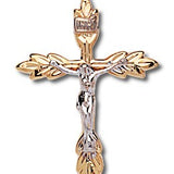 Women's 14kt Gold Over Sterling Silver Two-tone Wheat Sheaf Tip Crucifix + 18 Inch Gold Plated Brass Chain - Gold-tone