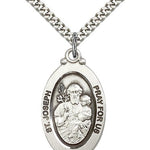 St. Joseph Medal, Sterling Silver - 24&quot; 2.4mm Rhodium Plate Endless Chain
