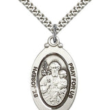 St. Joseph Medal, Sterling Silver - 24&quot; 2.4mm Rhodium Plate Endless Chain