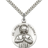 St. John Vianney Medal, Sterling Silver - 24&quot; 2.4mm Rhodium Plate Endless Chain