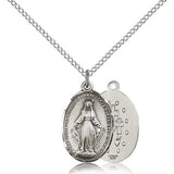 Miraculous Medal, Sterling Silver - 18&quot; 1.2mm Sterling Silver Chain + Clasp